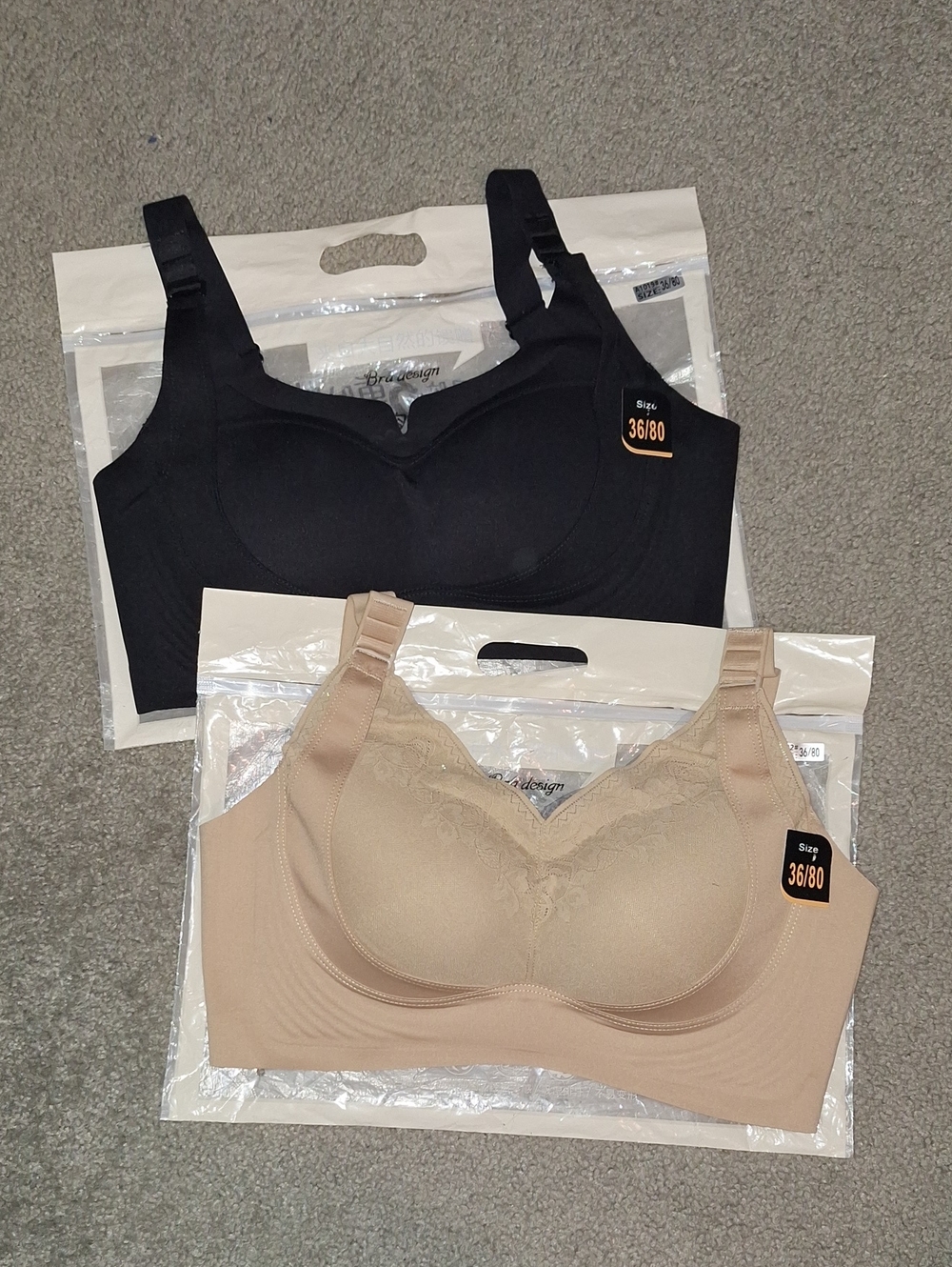 Comfort Seamless Bras- Black & Beige Brand New In Packaging